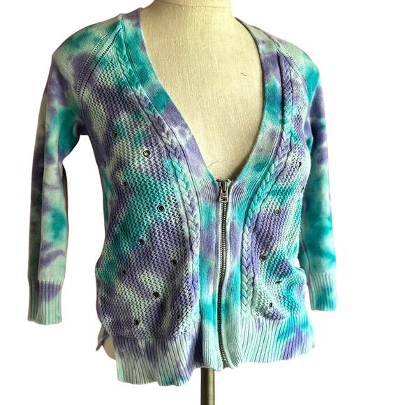 Womens Cardigan Size Small Tie Dye Reworked Hippie Chic Festival Concert Office - Picture 1 of 8